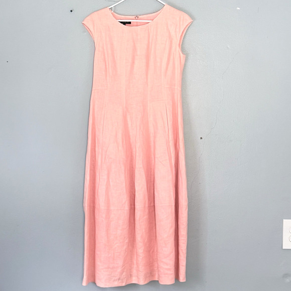 Lafayette 148 Midi Dress Size 6 Pin Linen Cap Sleeves Slined Sheath Preppy - Picture 1 of 9